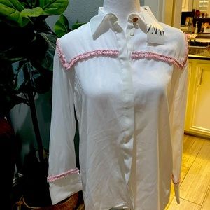 NWT  XS ZARA SHEER blouse with delicate pink tweed detailing